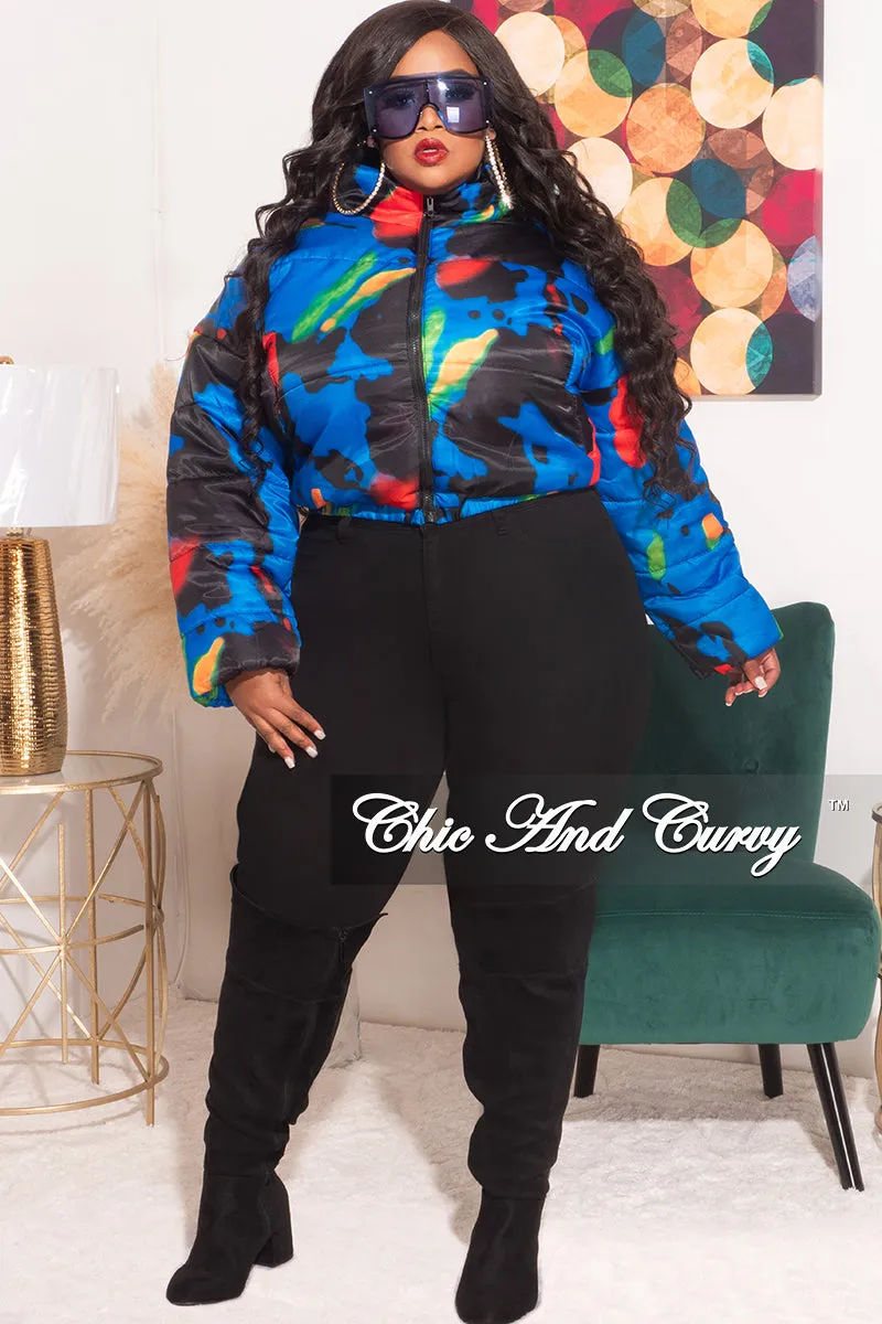 *Final Sale Plus Size Shiny Crop Puffer Jacket in Royal Blue Black Red and Green