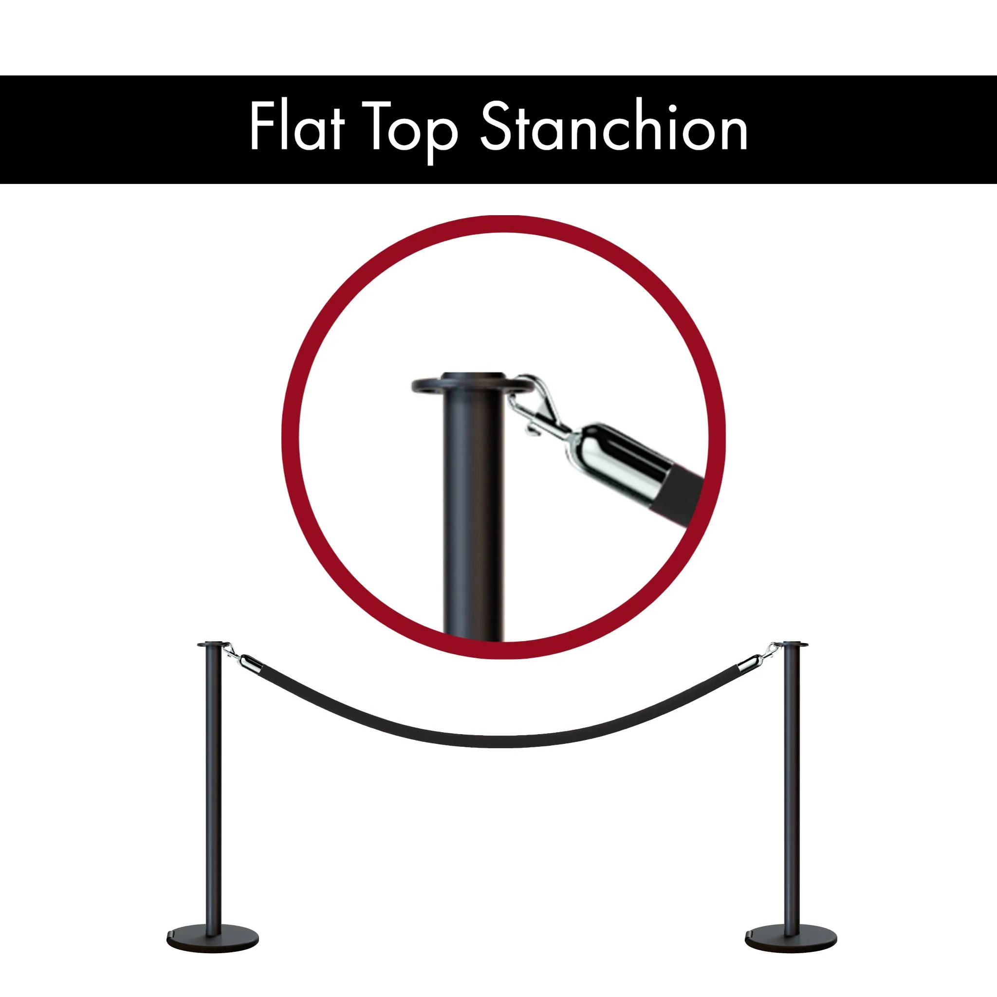 Flat Top Post and Rope Stanchion with Roller Base - Montour Line CELine