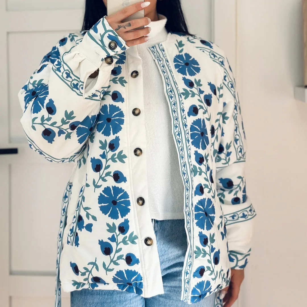 Floral Print Jacket with Belt