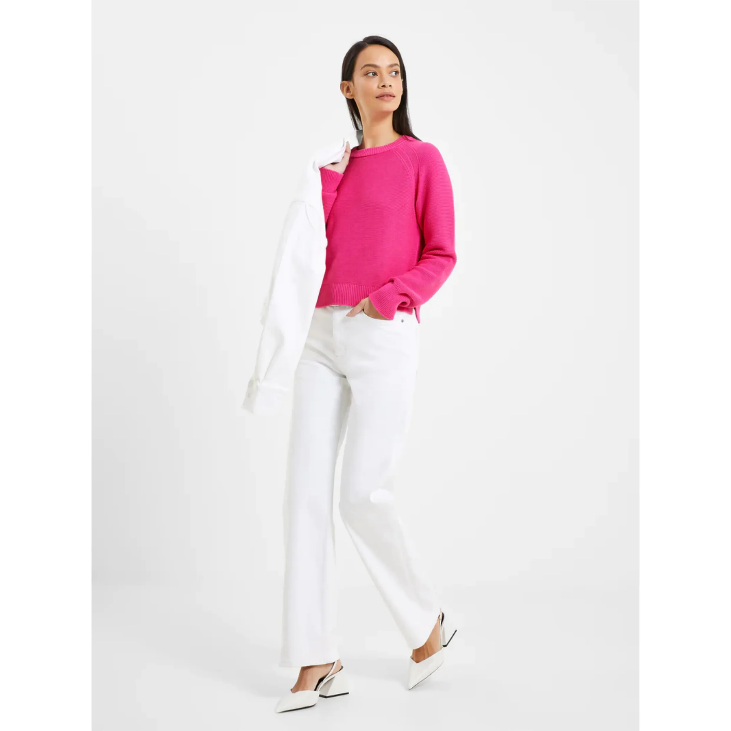 French Connection Lily Mozart Knit Crew Neck Jumper - Fuchsia