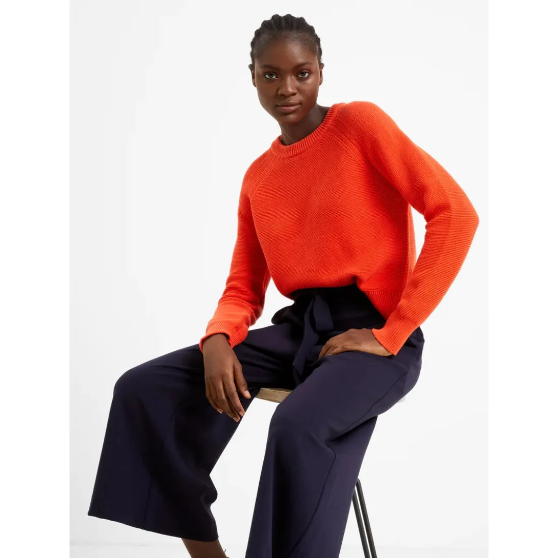 French Connection Lily Mozart Knit Crew Neck Jumper - Mandarin