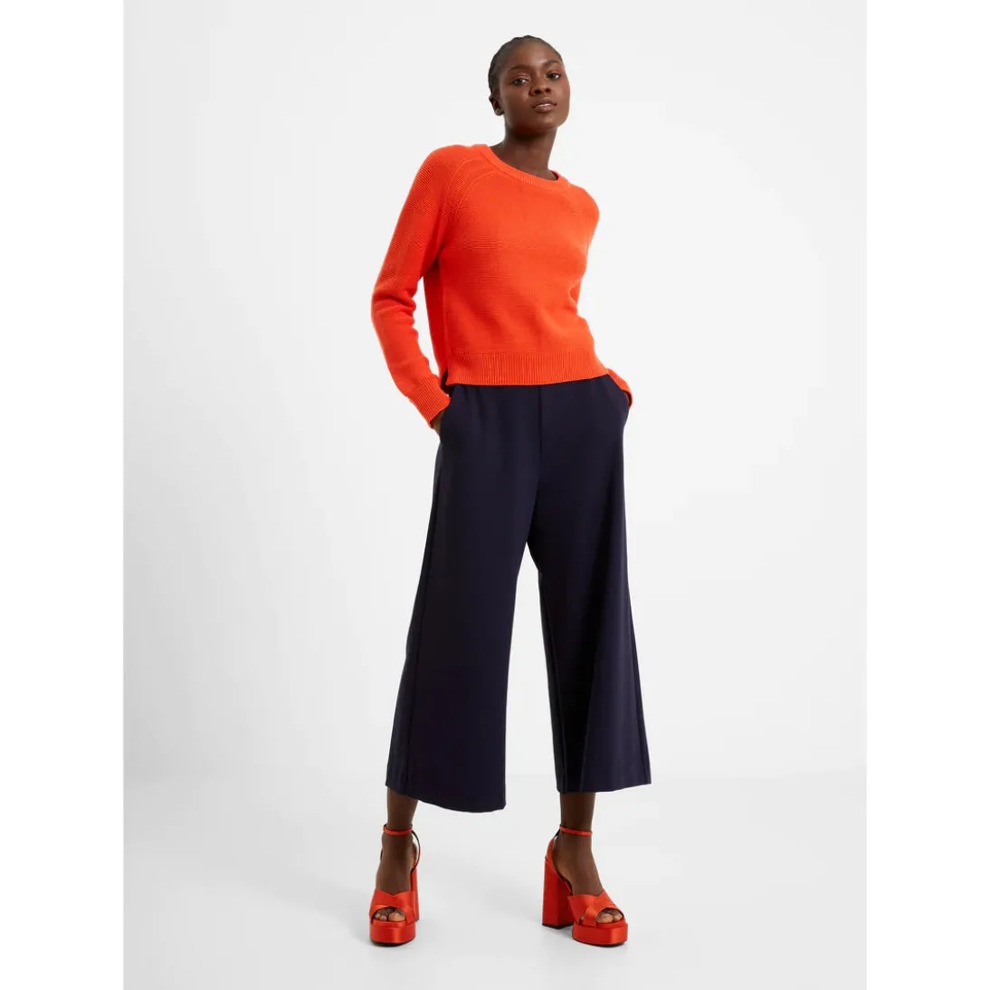 French Connection Lily Mozart Knit Crew Neck Jumper - Mandarin