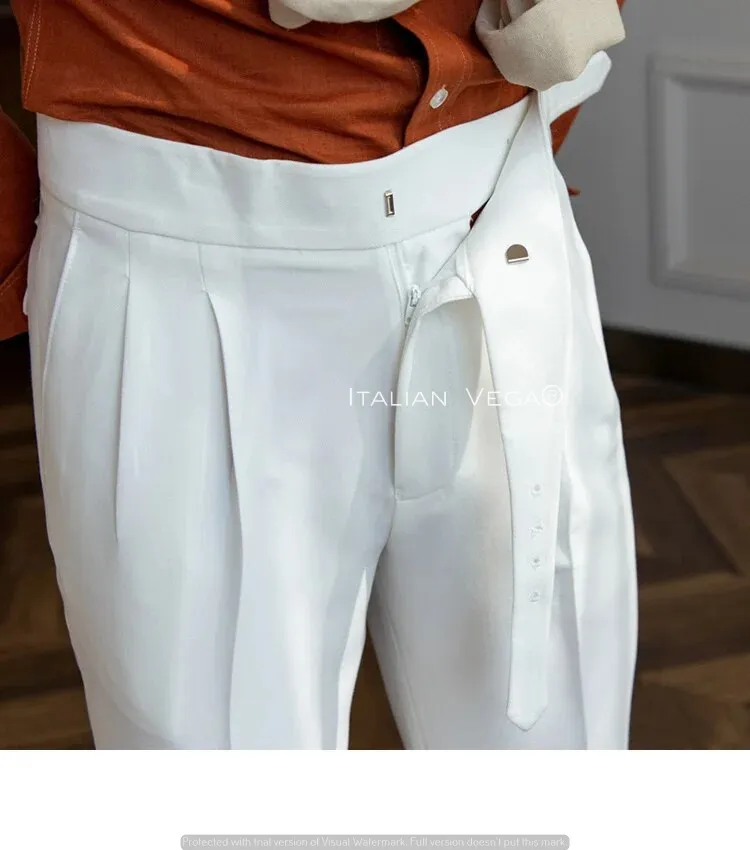 Frost White Classic Buckle Gurkha Pants by Italian Vega®