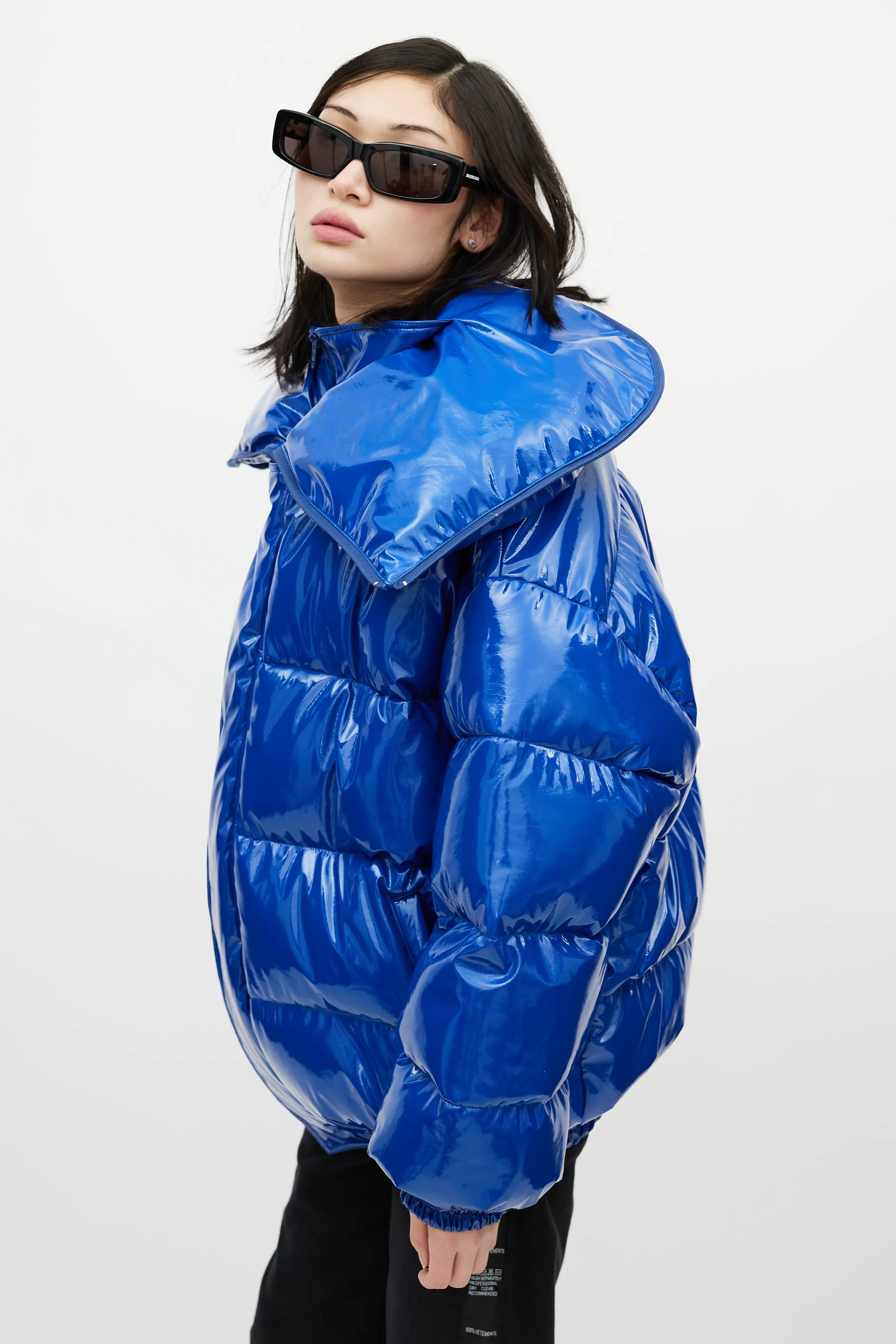 FW 2017 Blue & Red Patent Webcam Puffer Jacket