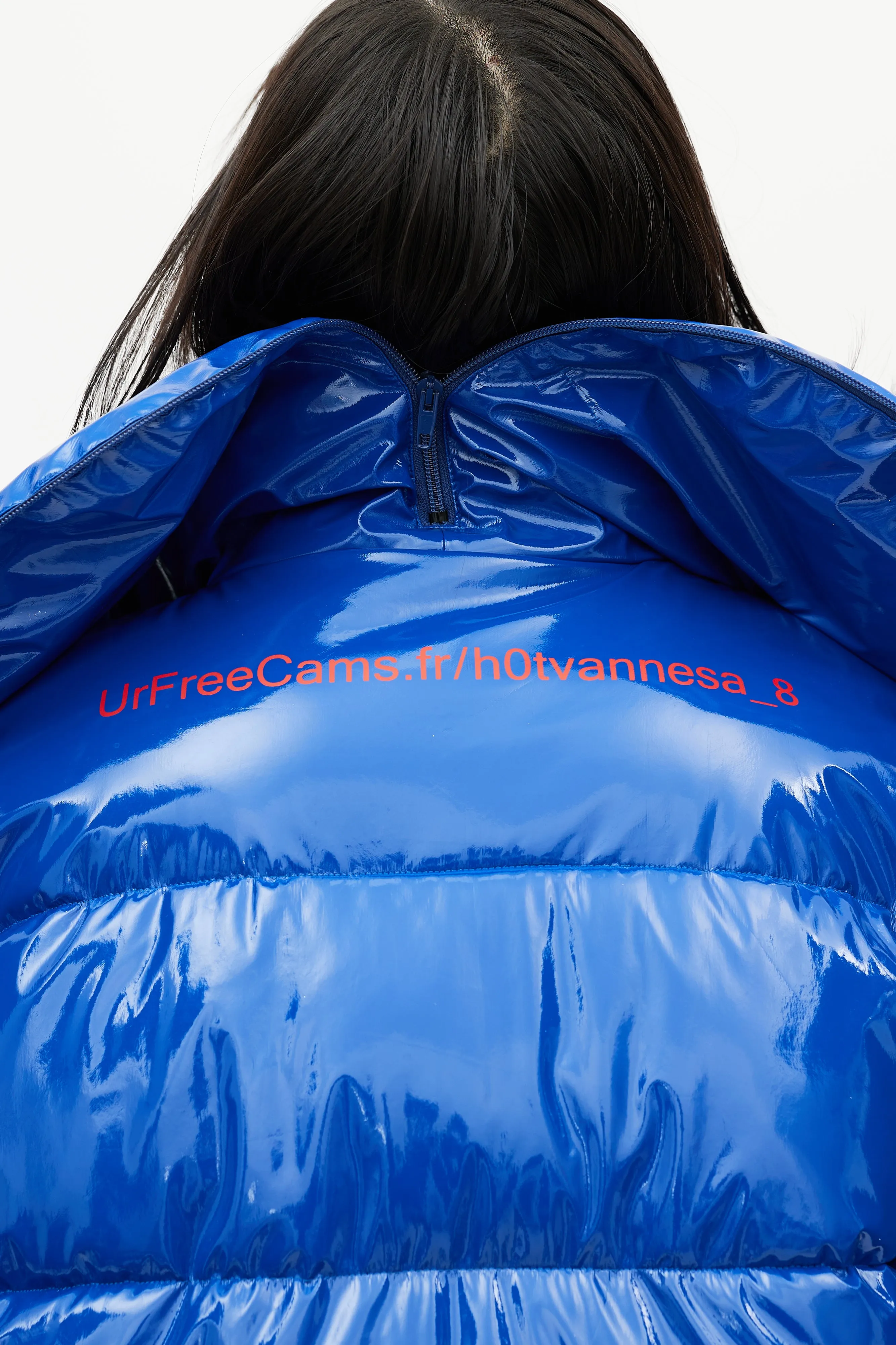 FW 2017 Blue & Red Patent Webcam Puffer Jacket