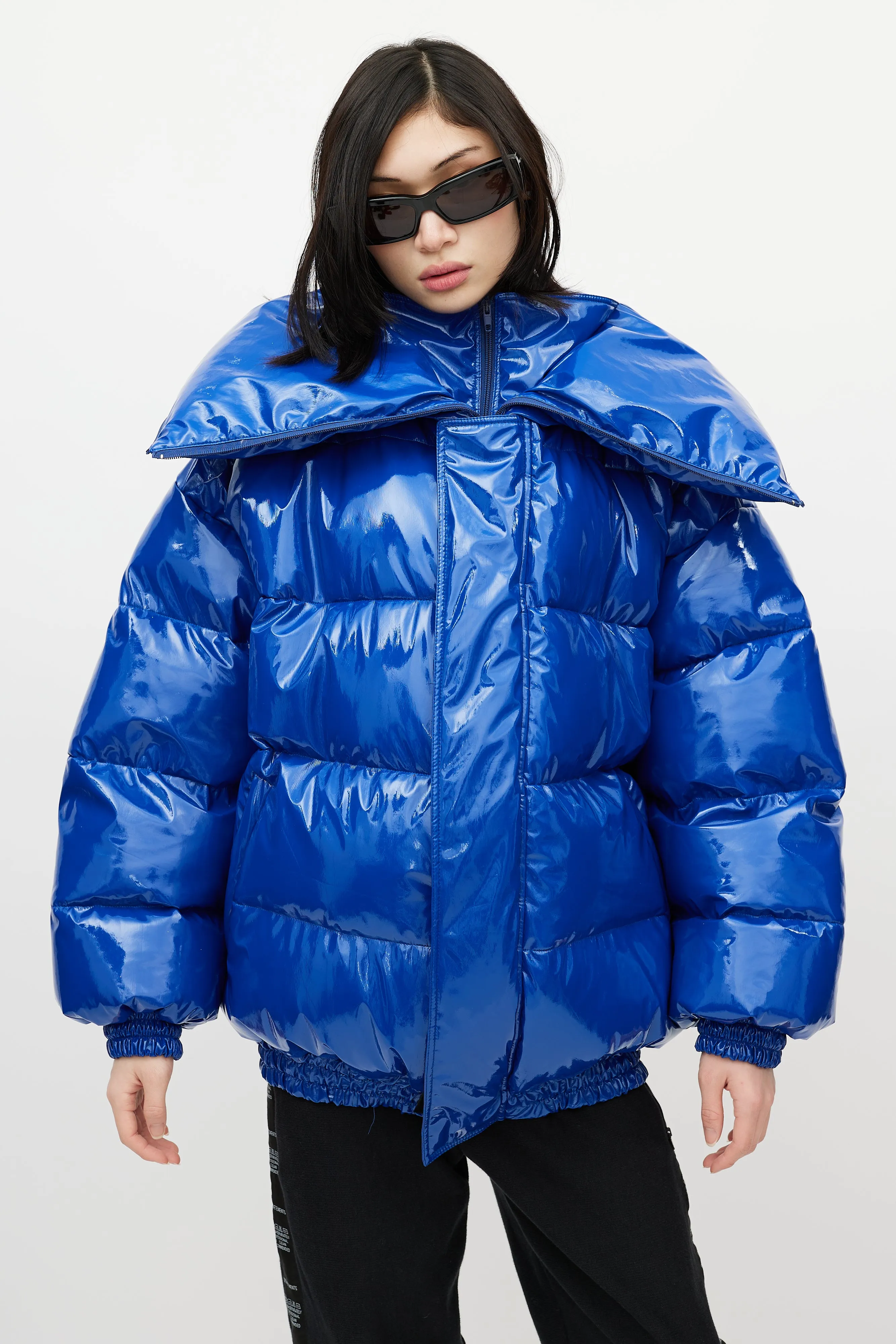 FW 2017 Blue & Red Patent Webcam Puffer Jacket