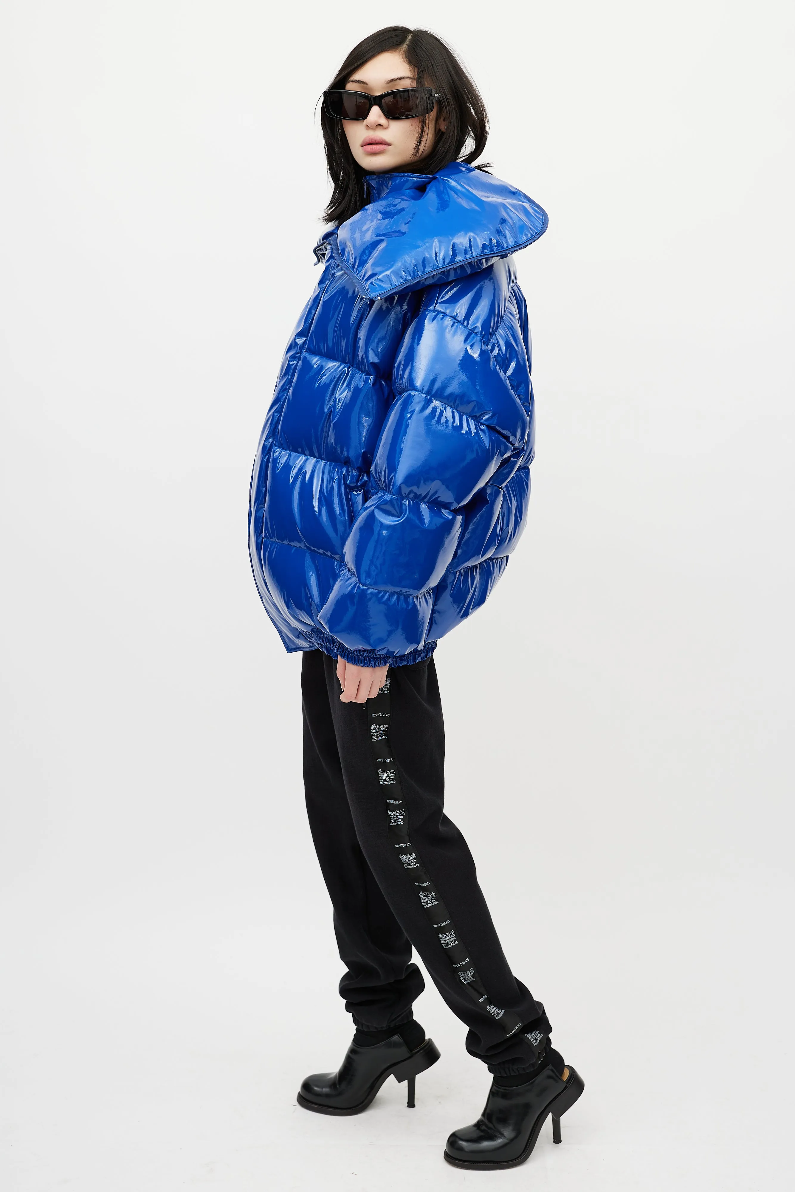 FW 2017 Blue & Red Patent Webcam Puffer Jacket