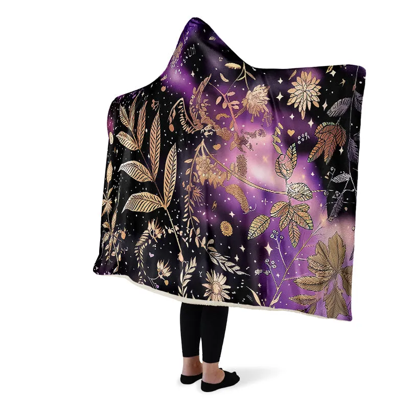 Galactic Bloom Hooded Blanket - Cozy and Warm Wrap-around Blanket with Vegan Fur Lining and Hood