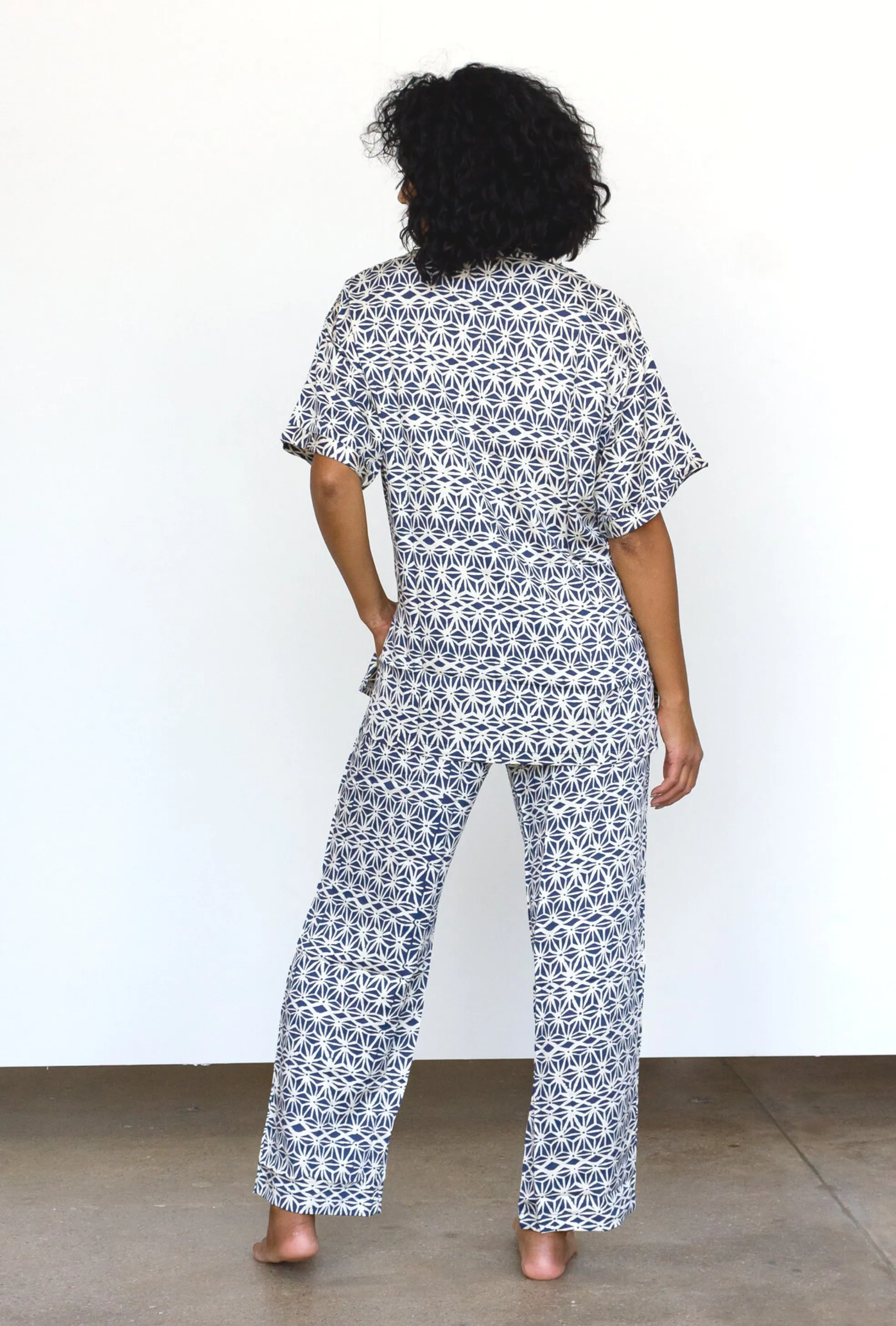 Geo Starburst Modal Pajama Set in Navy   Cream