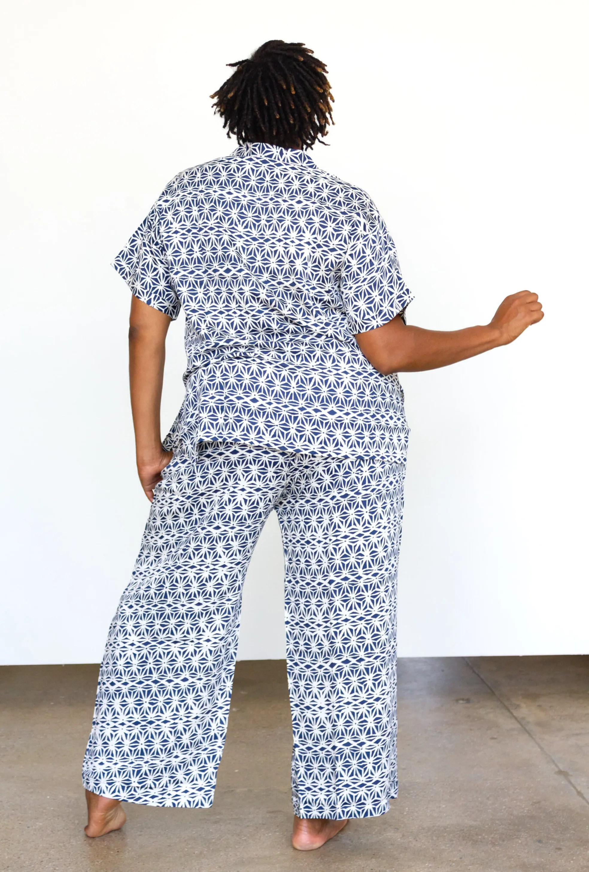 Geo Starburst Modal Pajama Set in Navy   Cream