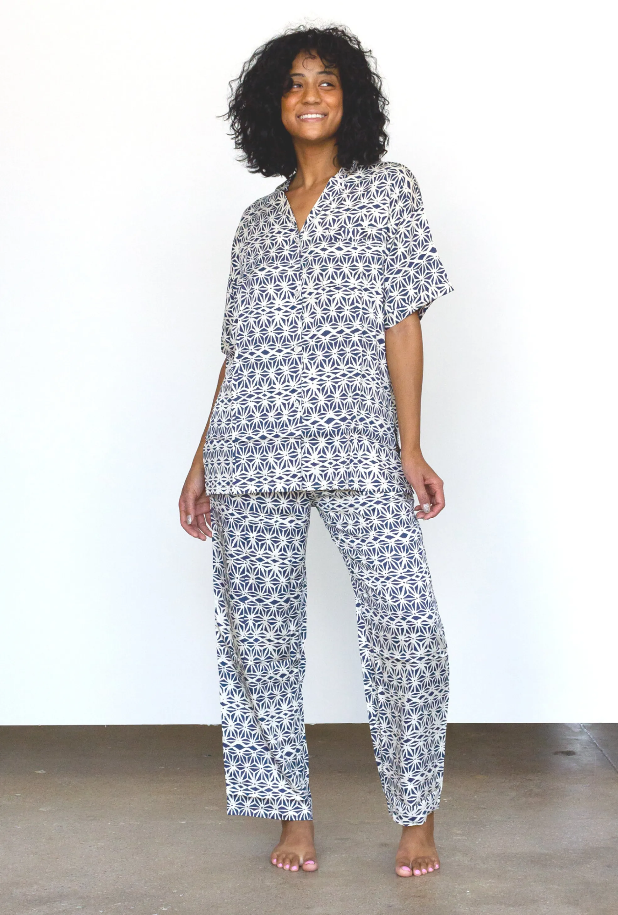 Geo Starburst Modal Pajama Set in Navy   Cream