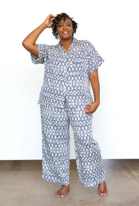 Geo Starburst Modal Pajama Set in Navy   Cream