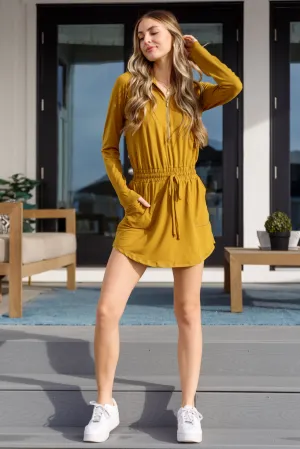 Getting Out Long Sleeve Hoodie Romper Gold Spice - Rae Mode