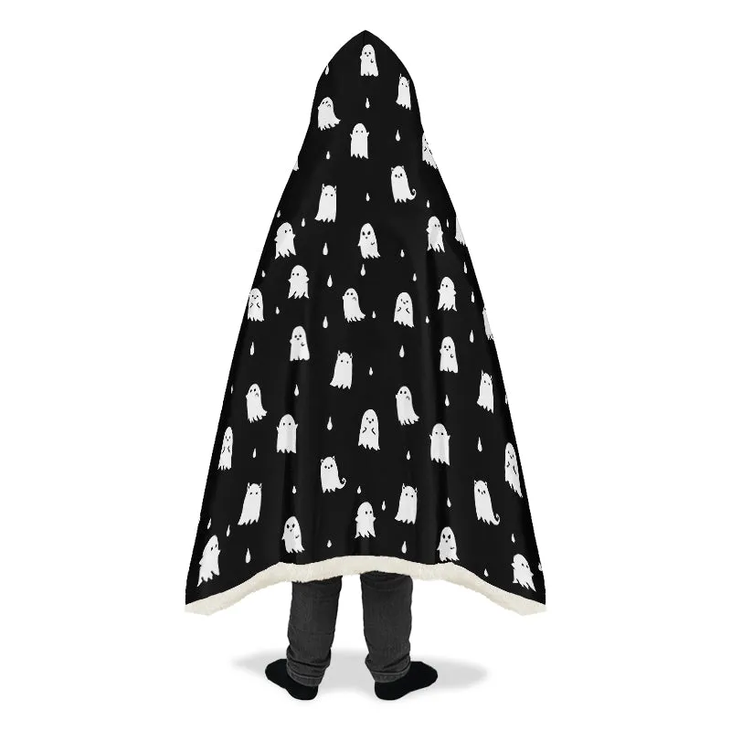 Ghost Party Hooded Blanket - Cozy and Warm Wrap-around Blanket with Vegan Fur Lining and Hood