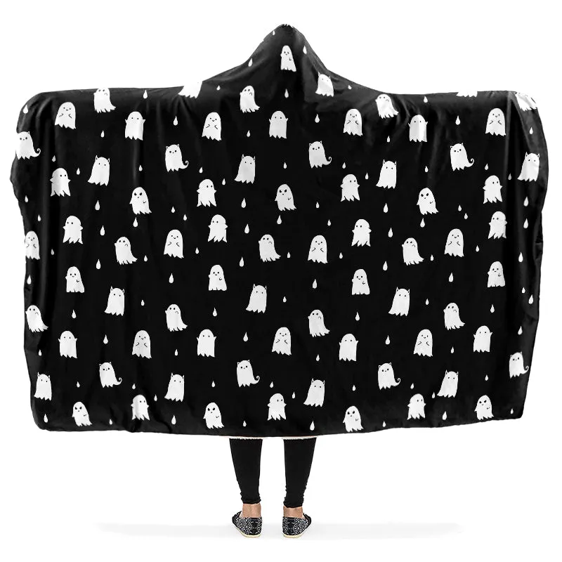 Ghost Party Hooded Blanket - Cozy and Warm Wrap-around Blanket with Vegan Fur Lining and Hood