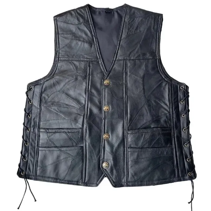 Gilet cuir biker lacet