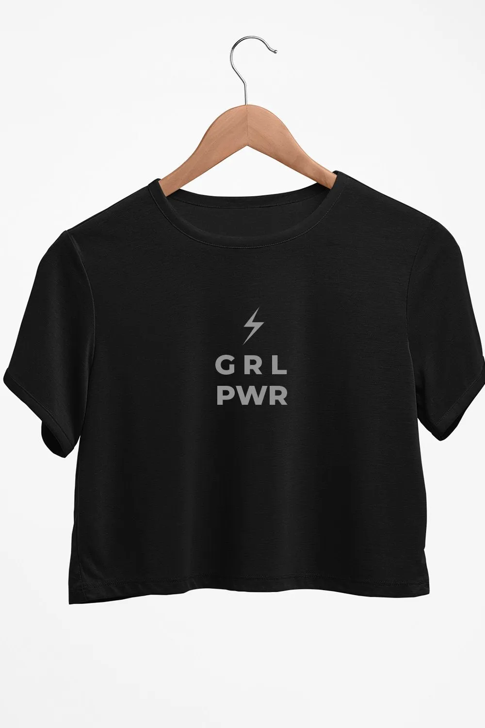 Girl Power Minimastic Print Black Crop Top