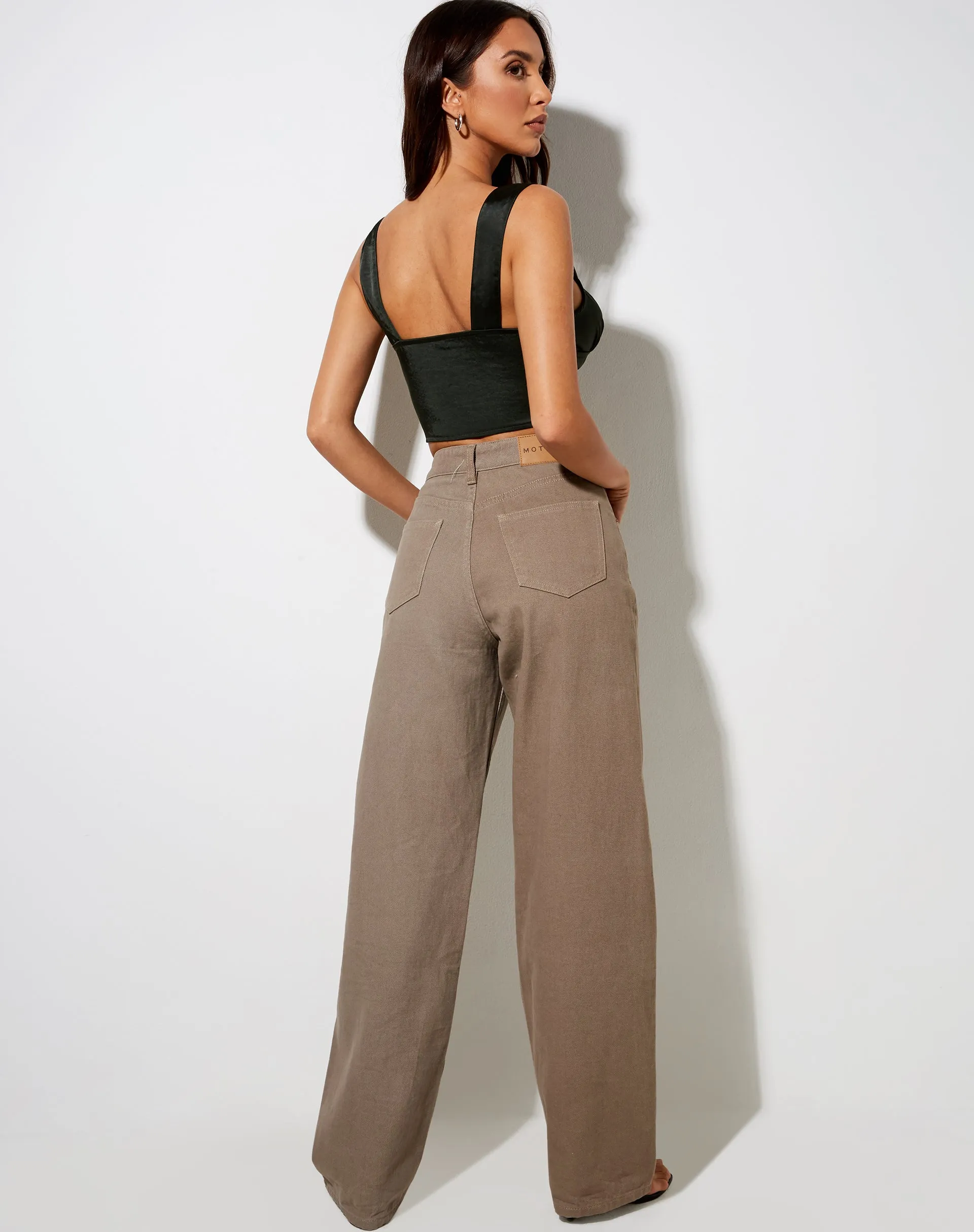 Gladis Crop Top in Satin Dark Khaki