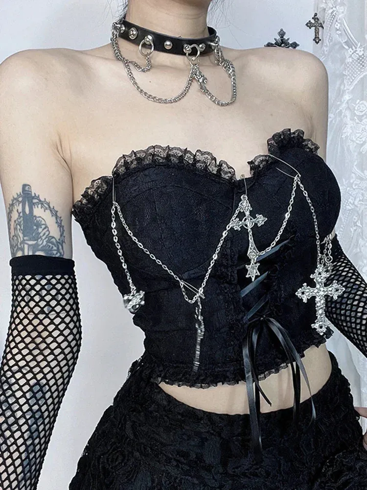 Gothic Grunge Strapless Girl E Sexy Harajuku Crop Top