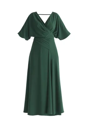 Green Flare Sleeves Maxi Wrap Dress