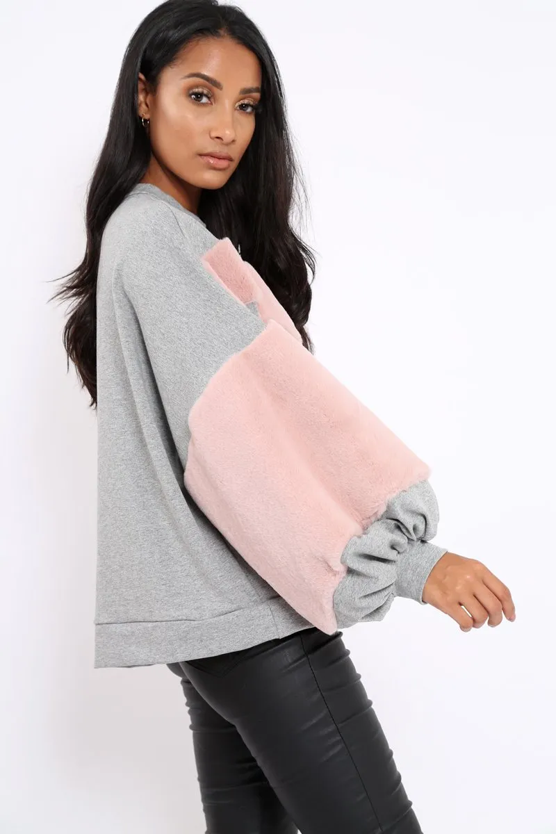 Grey Chevron Fur Jumper - Lara