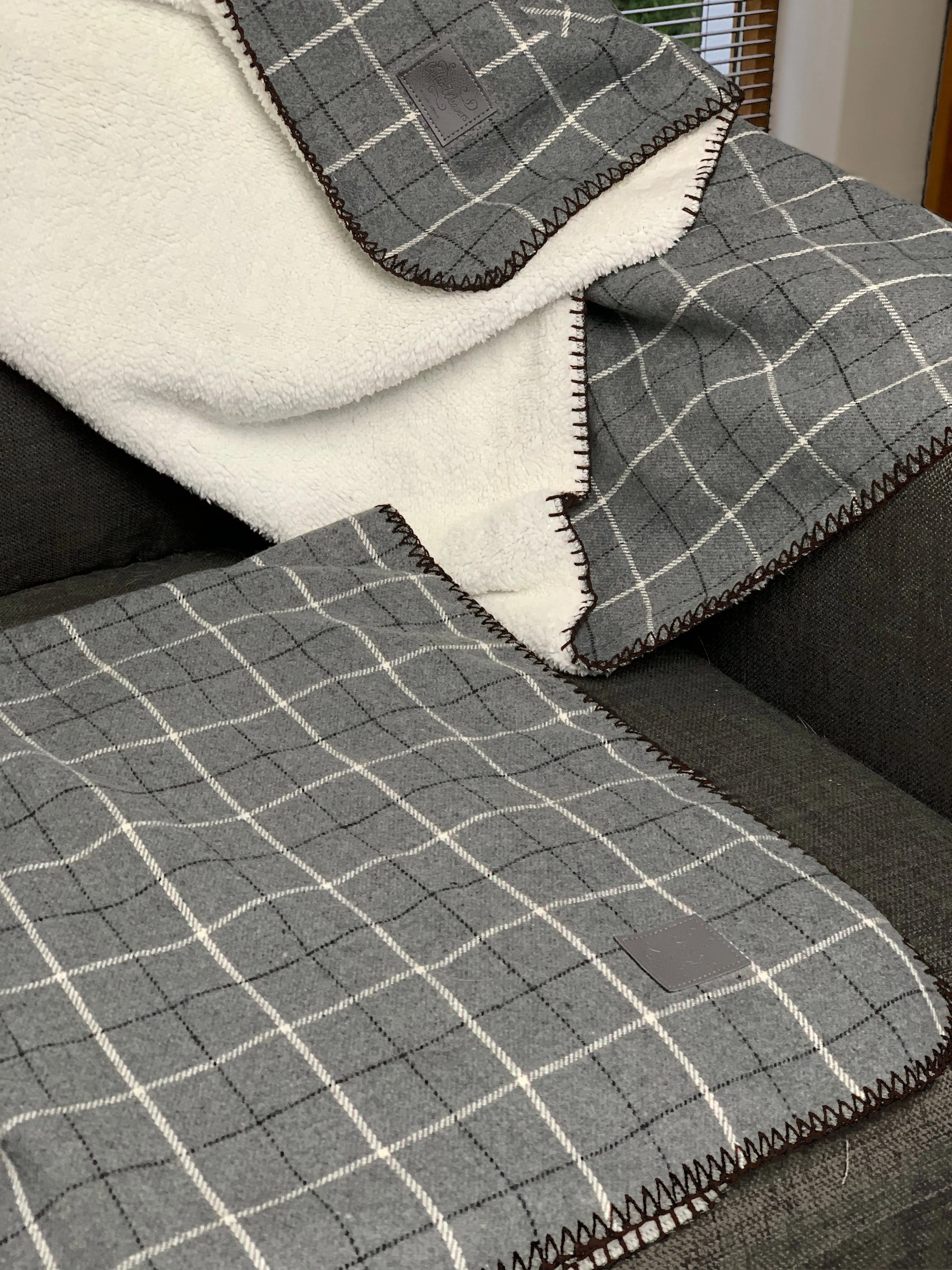 Grey Country Tweed Sherpa Fleece Throw Blanket