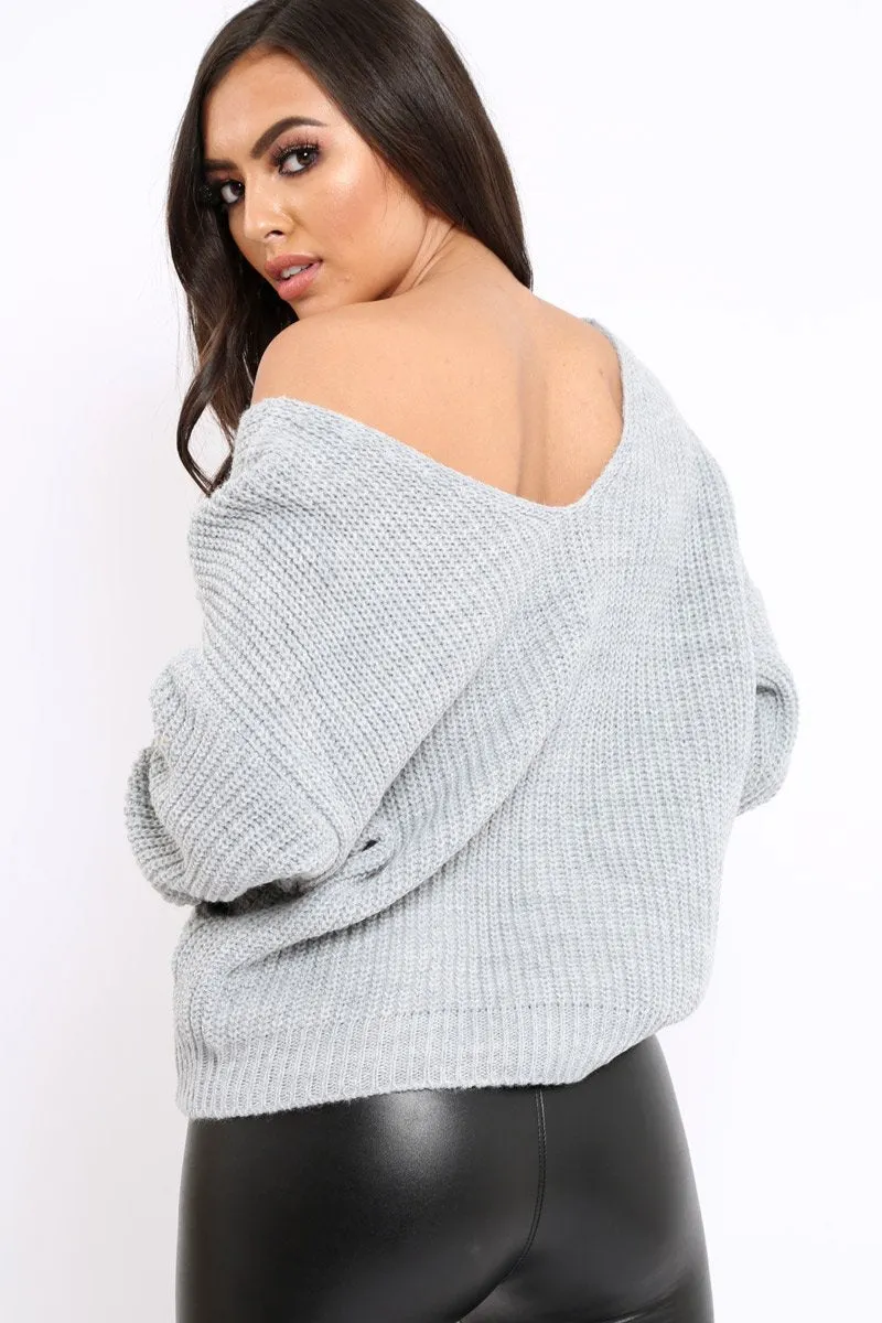 Grey Knot Knit Jumper - Kerri