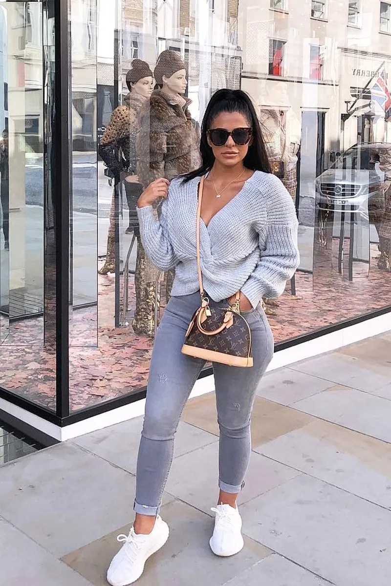 Grey Knot Knit Jumper - Kerri