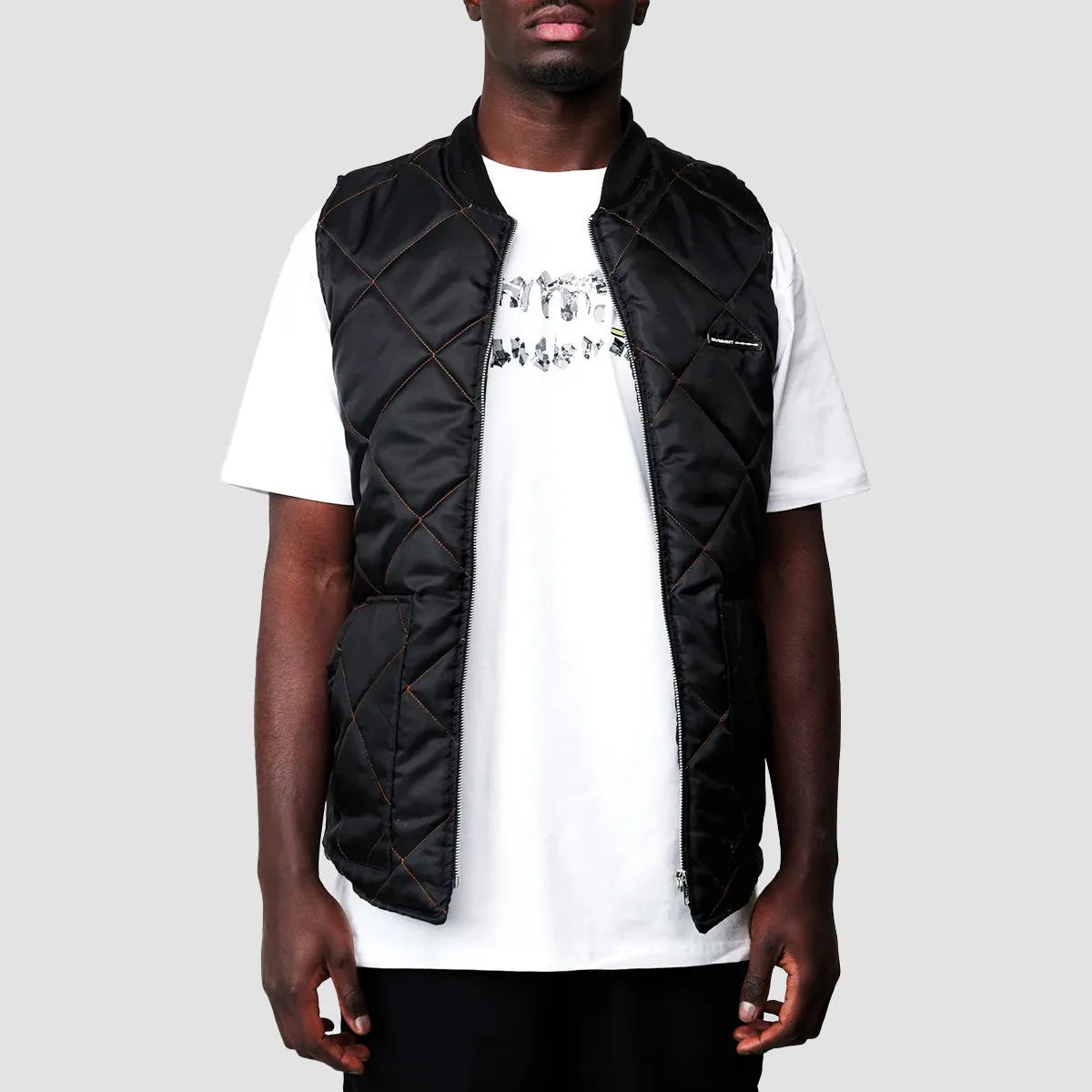 GVNMNT Padded Gilet Black/Orange Stitch