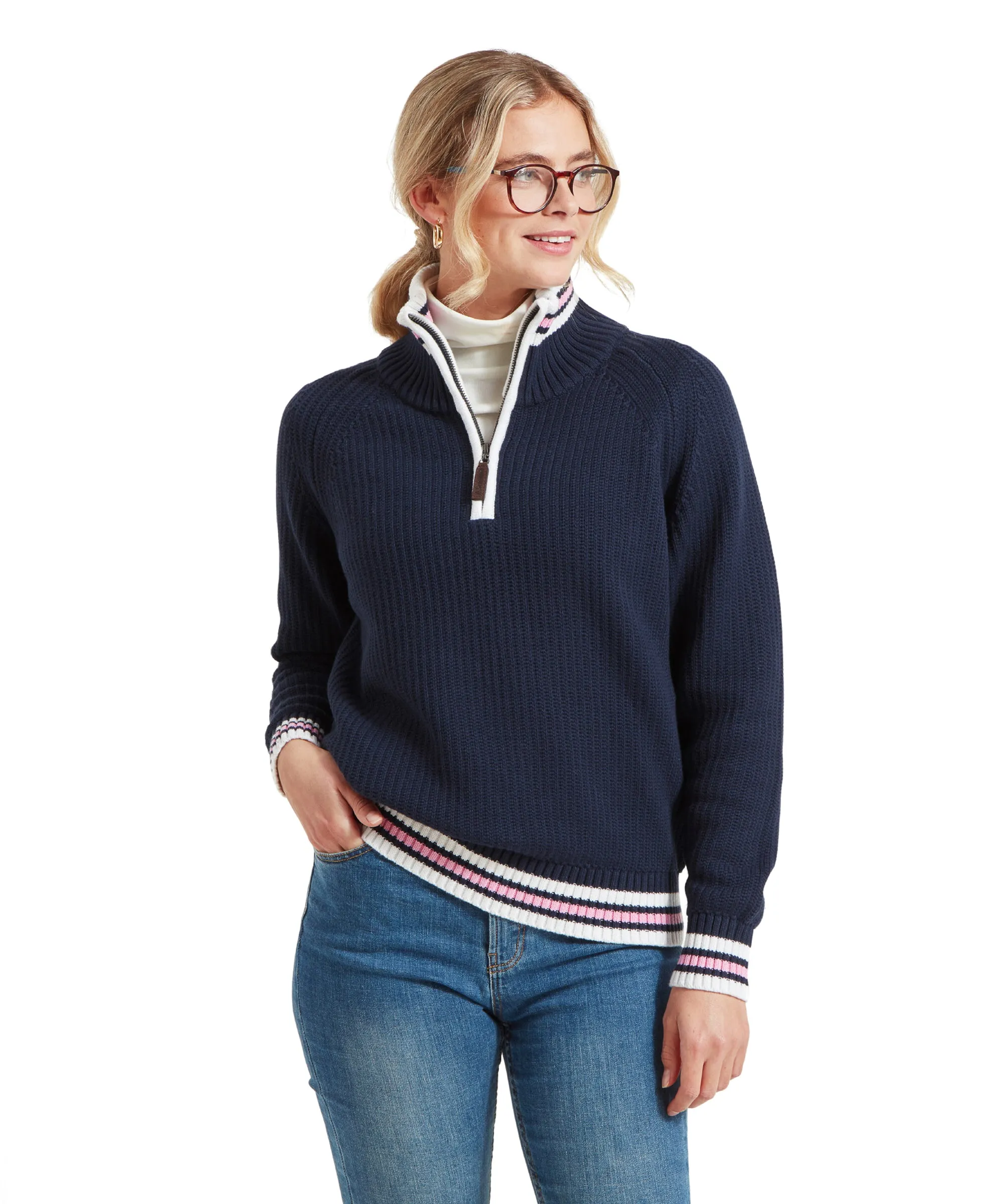 Havelet Bay Quarter Zip Jumper - Navy