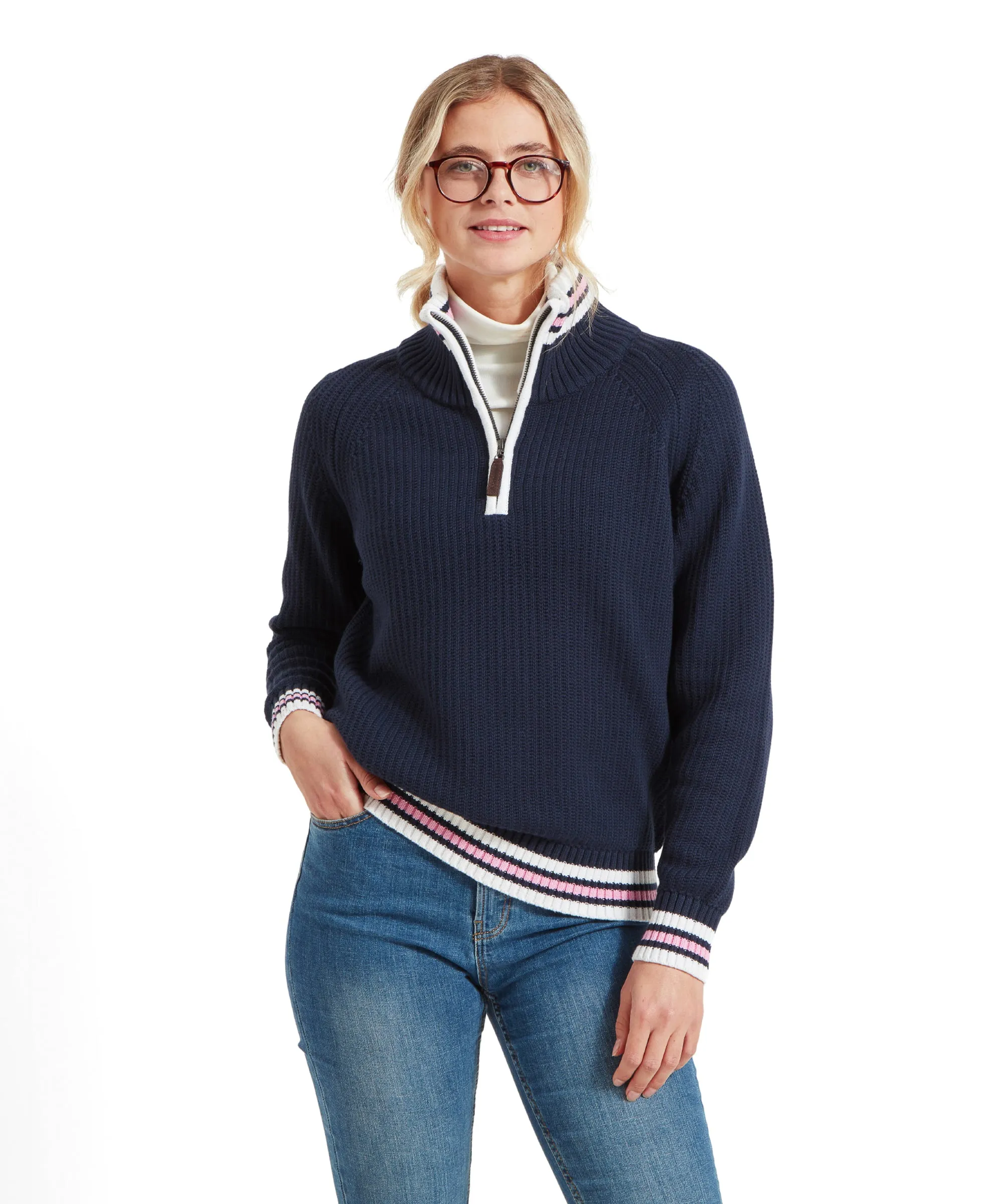 Havelet Bay Quarter Zip Jumper - Navy