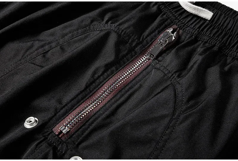 High Quality Male's Trousers Streetwear Multi Zipper Trend Men's Casual Pants Drawstring Elastic Waist Ankle-length Pants