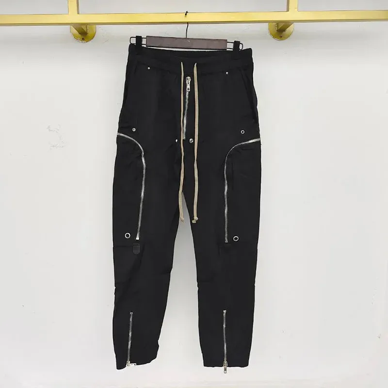 High Quality Male's Trousers Streetwear Multi Zipper Trend Men's Casual Pants Drawstring Elastic Waist Ankle-length Pants