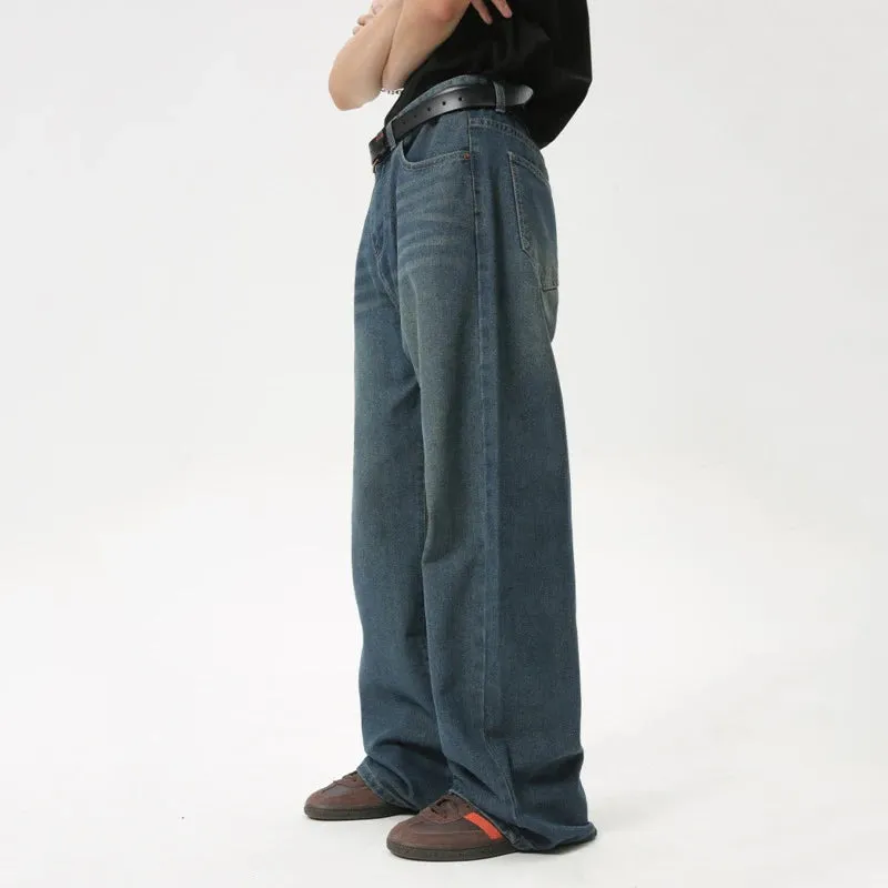 High Street Causal Men's Straight Denim Pants Fashion Loose Wide Leg Male Vintage Trousers Summer Tide 9C6159