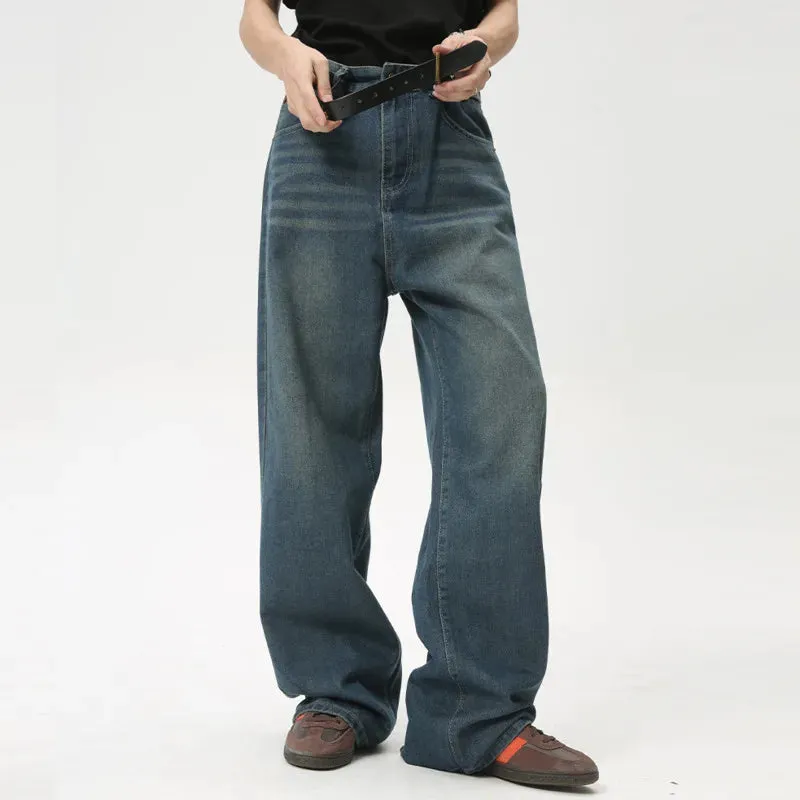 High Street Causal Men's Straight Denim Pants Fashion Loose Wide Leg Male Vintage Trousers Summer Tide 9C6159