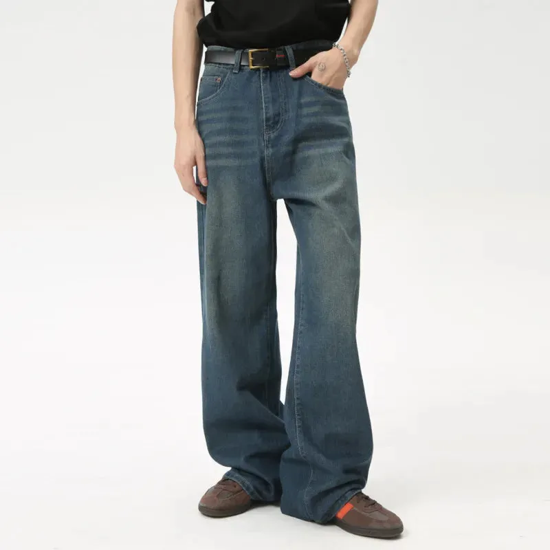 High Street Causal Men's Straight Denim Pants Fashion Loose Wide Leg Male Vintage Trousers Summer Tide 9C6159