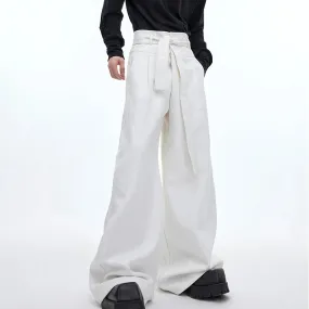 High Waist Lace-up Male Causal Suit Pants Niche Design Solid Color Men's Wide Leg Trousers Personality Spring 9C4012