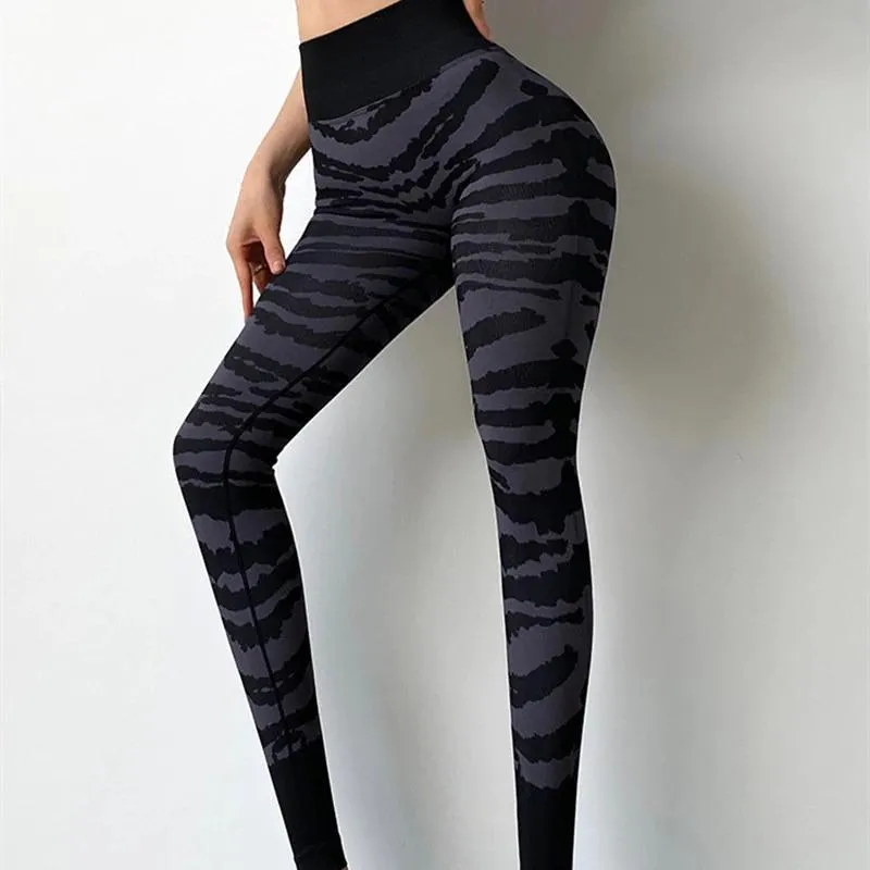 High Waist Zebra Pattern Fitness Sports Leggings