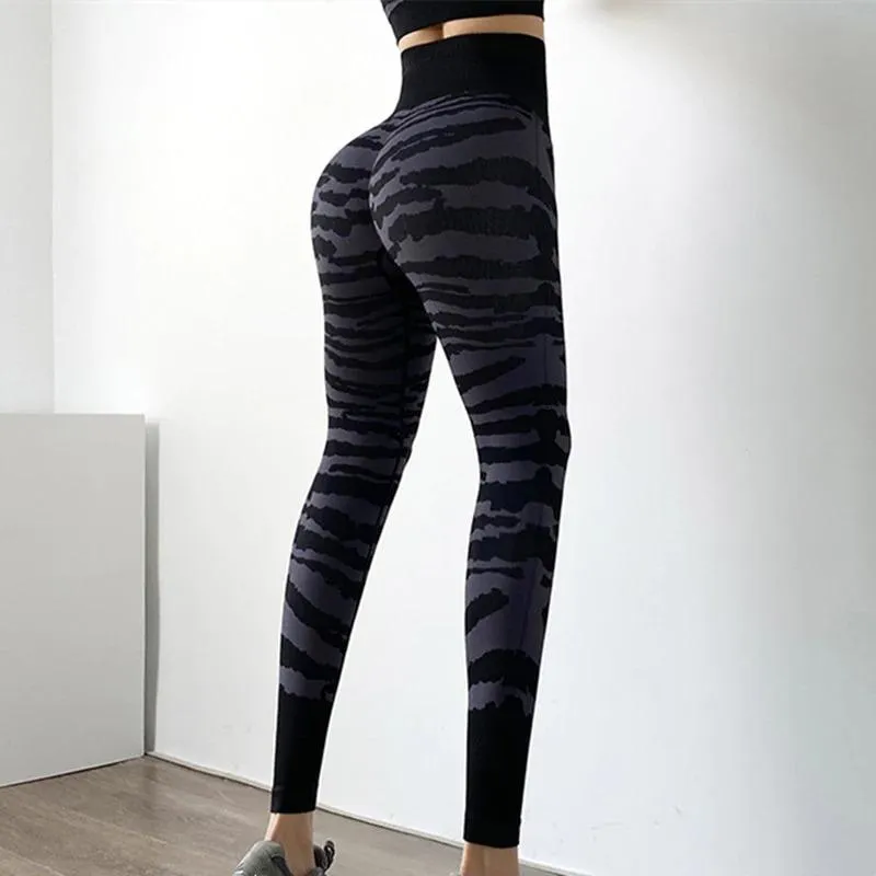 High Waist Zebra Pattern Fitness Sports Leggings