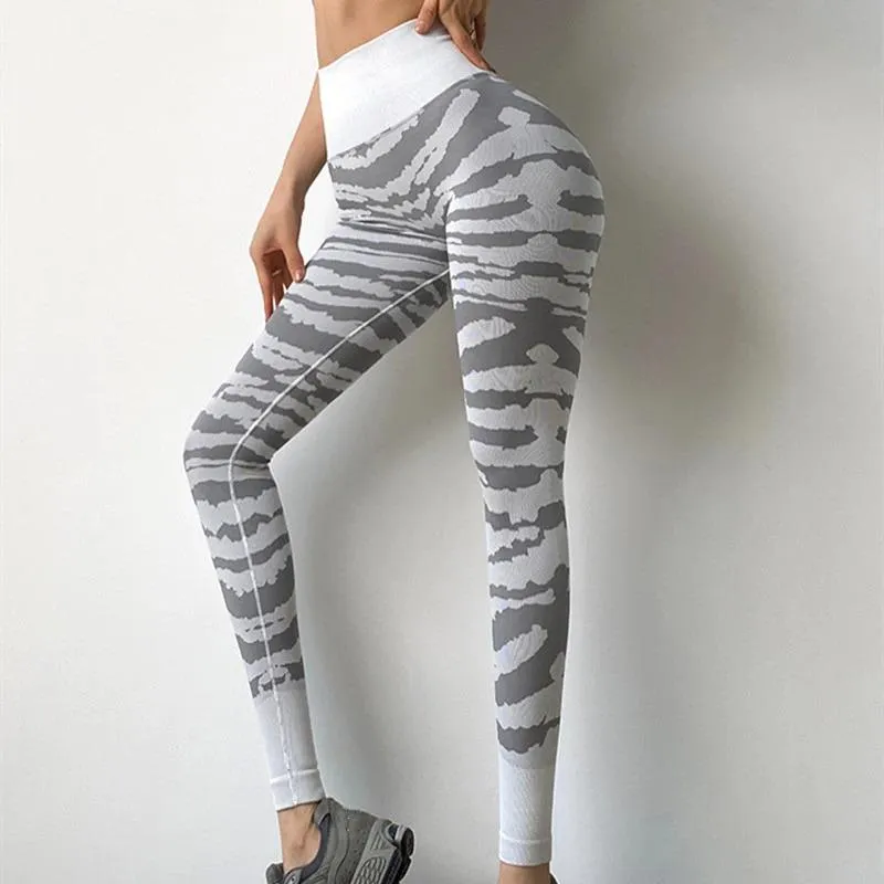 High Waist Zebra Pattern Fitness Sports Leggings