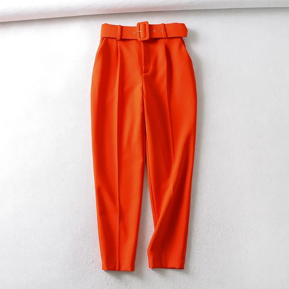 Hip and Trendy High Waist Belted Suit Pants