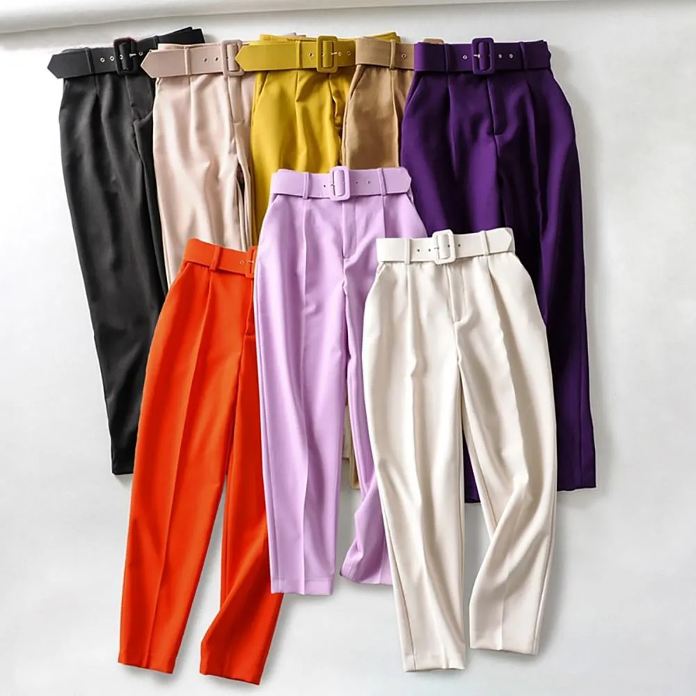 Hip and Trendy High Waist Belted Suit Pants