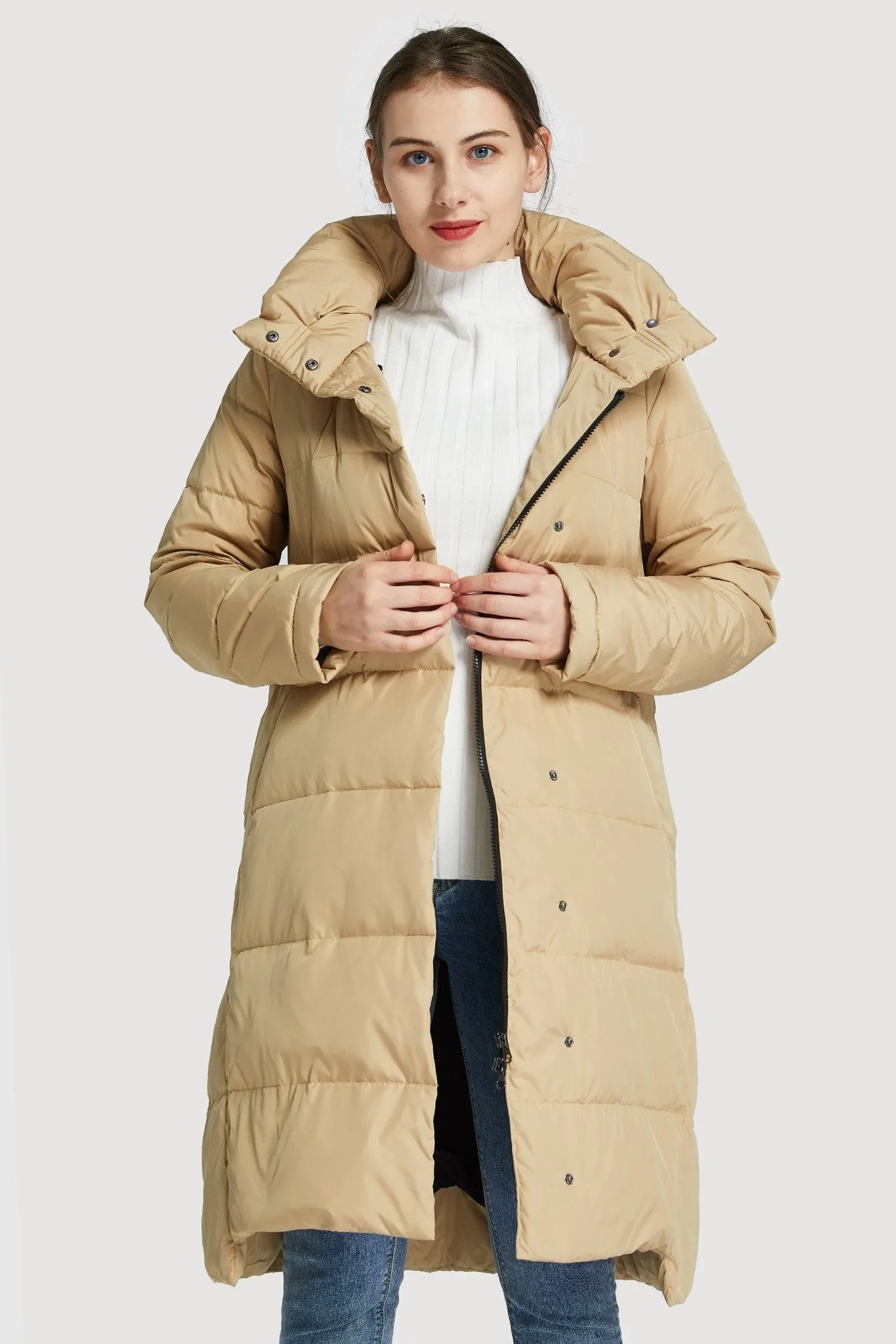 Hooded Winter Two-Way Zipper Down Coat