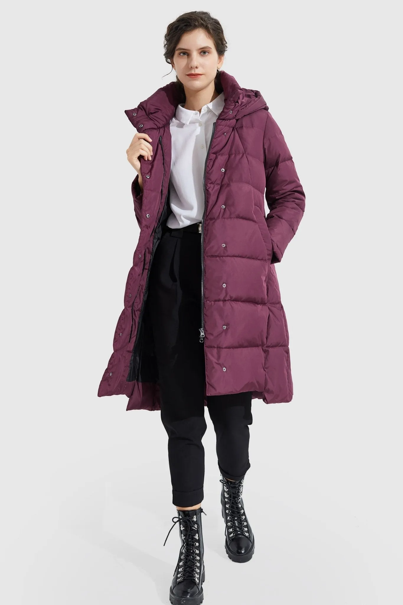 Hooded Winter Two-Way Zipper Down Coat