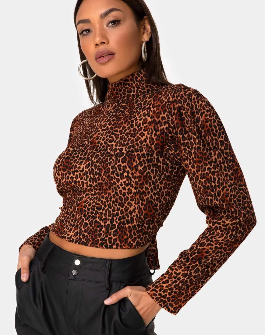 Jasty Crop Top in Crinkle Ditsy Leopard Orange