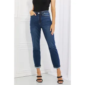 Judy Blue Crystal Full Size High Waisted Cuffed Boyfriend Jeans