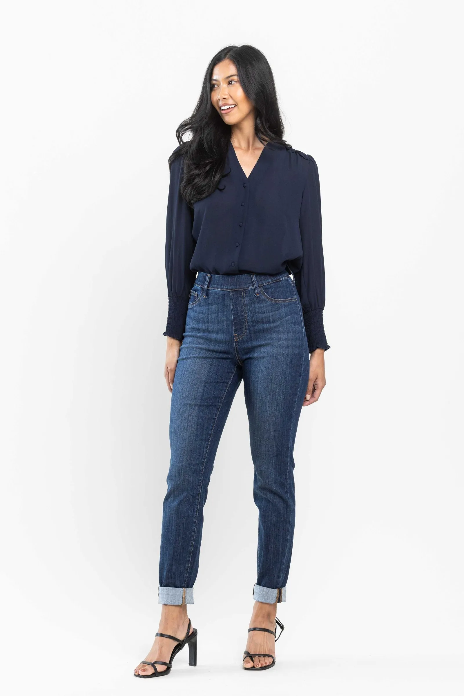 Judy Blue High waist pull on double-cuff slim jeans