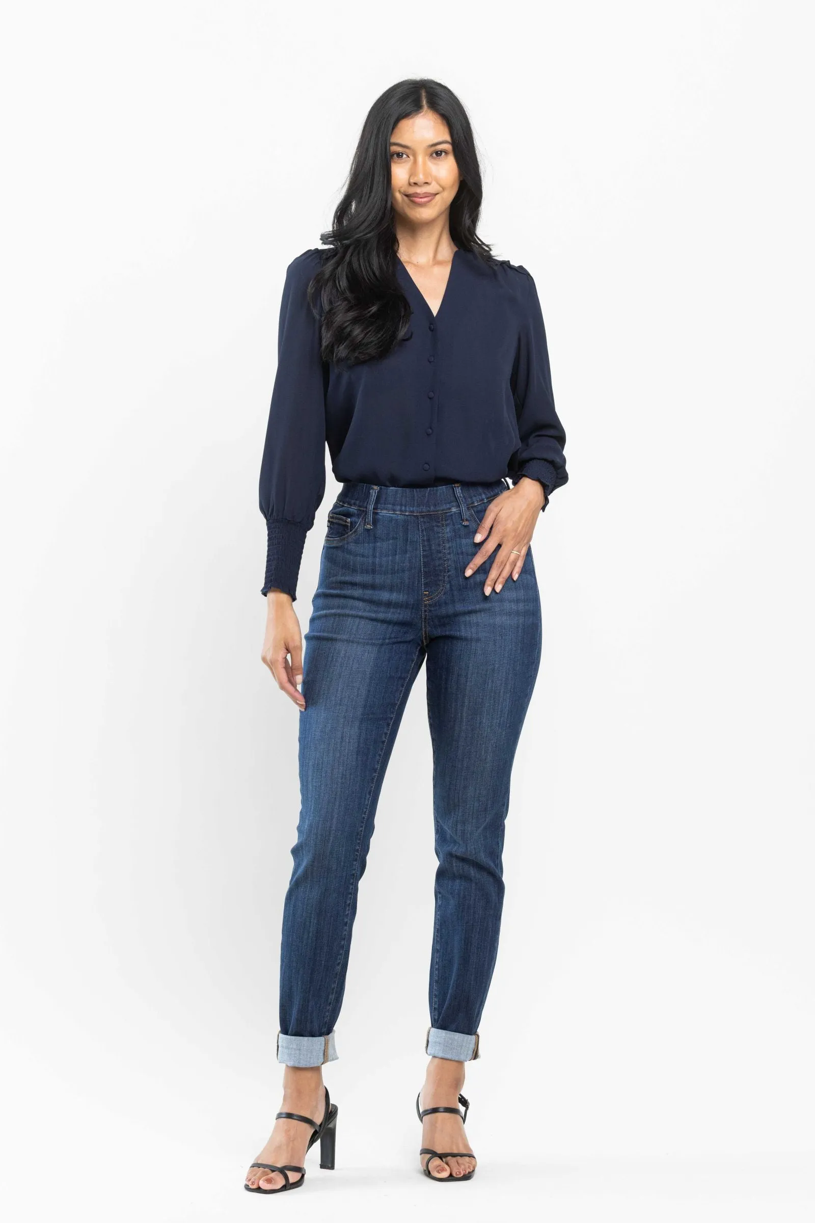 Judy Blue High waist pull on double-cuff slim jeans