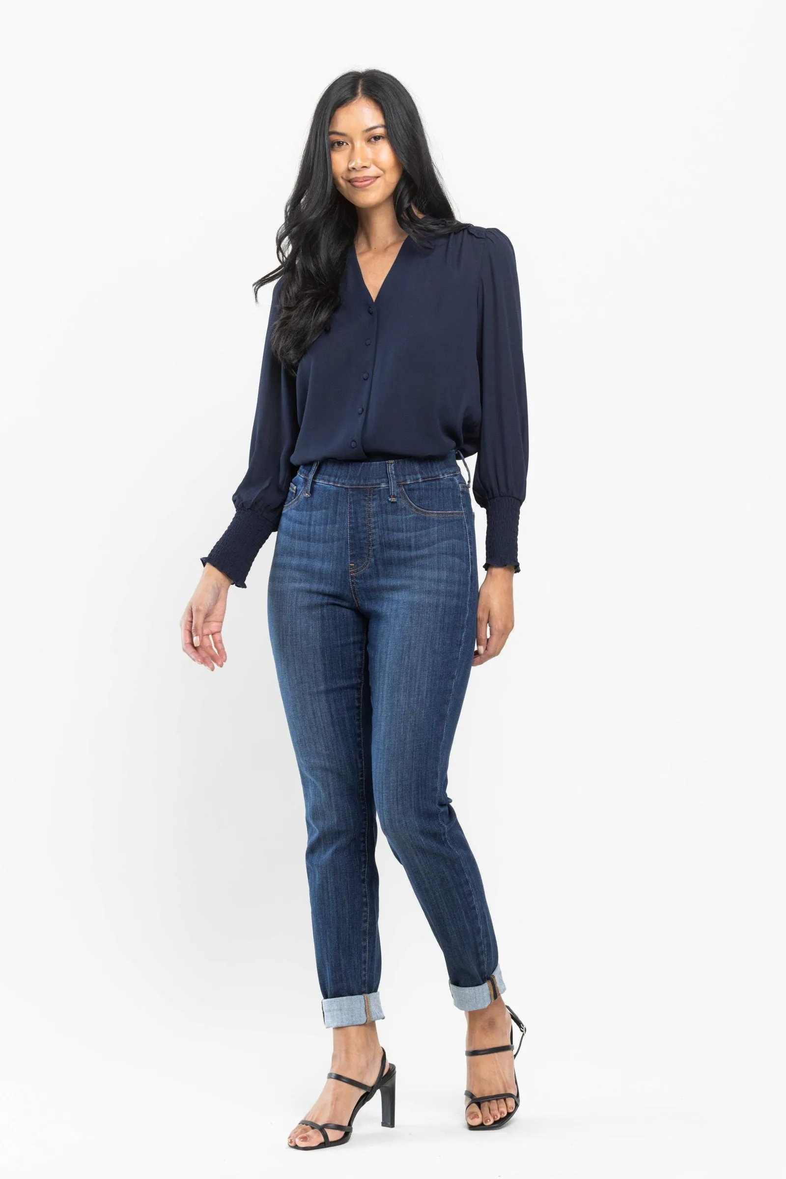 Judy Blue High waist pull on double-cuff slim jeans