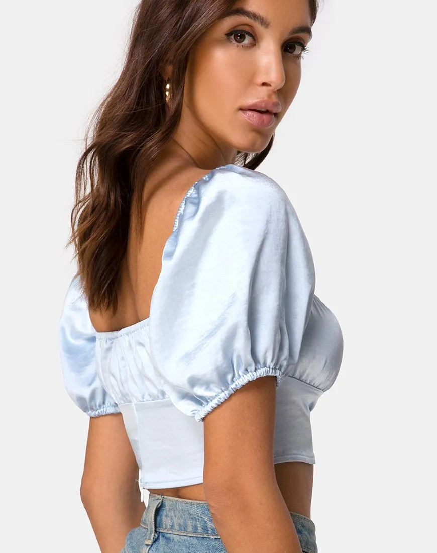 Kalua Crop Top in Satin Powder Blue